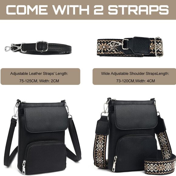 Small Leather Crossbody Bag for Women Multiple Pockets Compact Phone Purse - Picture 4 of 8